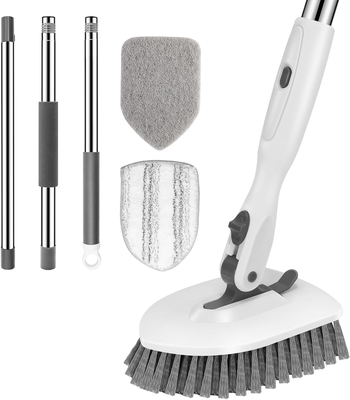 Setsail Tile Tub Scrubber Brush 3-In-1 Long Handle Shower Brush,White Grey