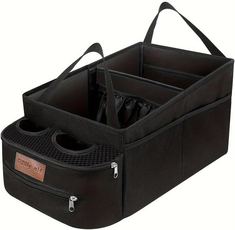 Funny Elf Collapsible Car Backseat Organizer with 4 Cup Holders
