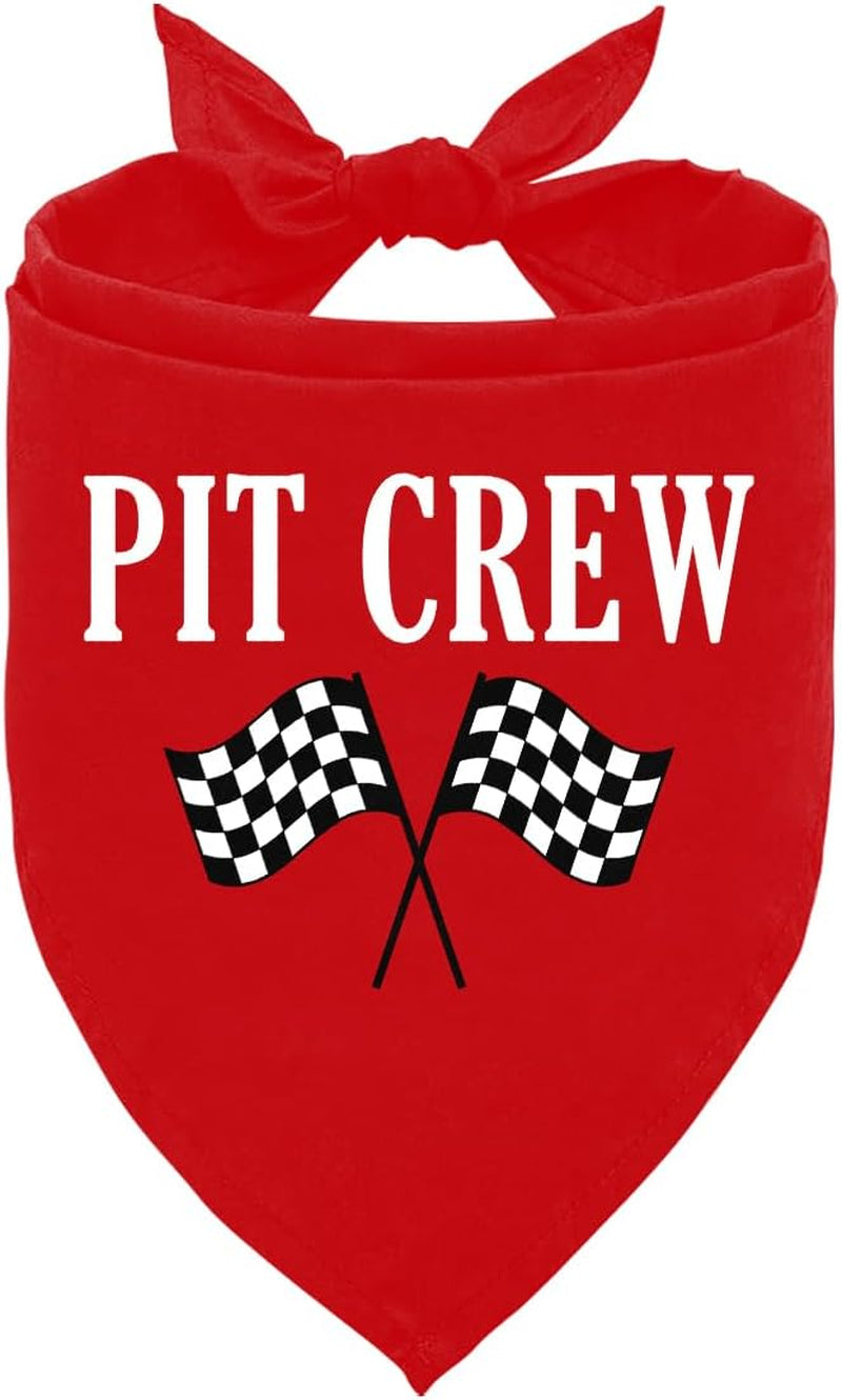 Pit Crew Dog Bandana - Red Checkered Flags Race Car Design, Funny Cute Triangle Scarf for Large Dogs, Pet Gift (L)