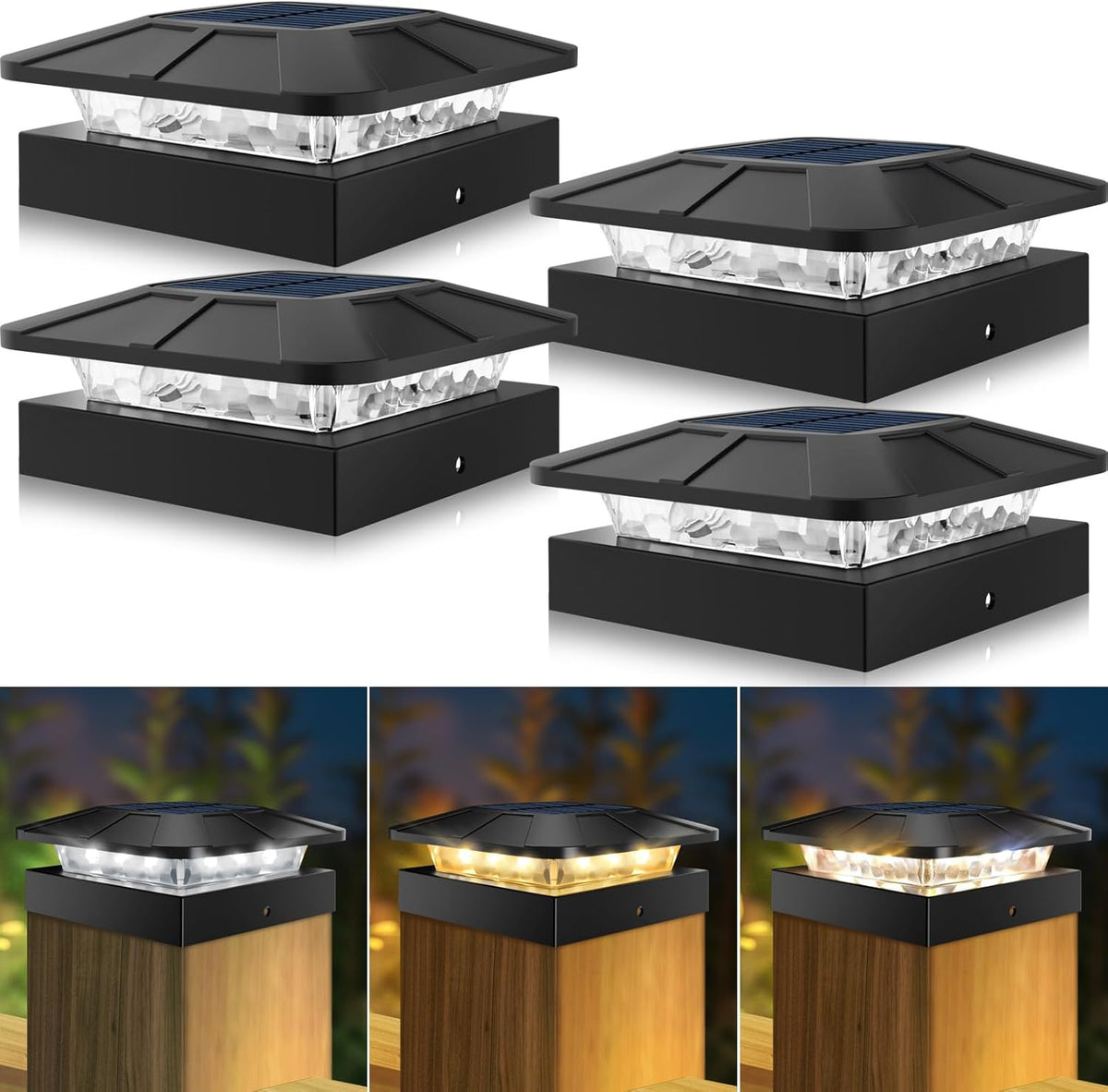 Peasur 4 Packs 4X4 Solar Post Cap Lights Outdoor with 3 Modes