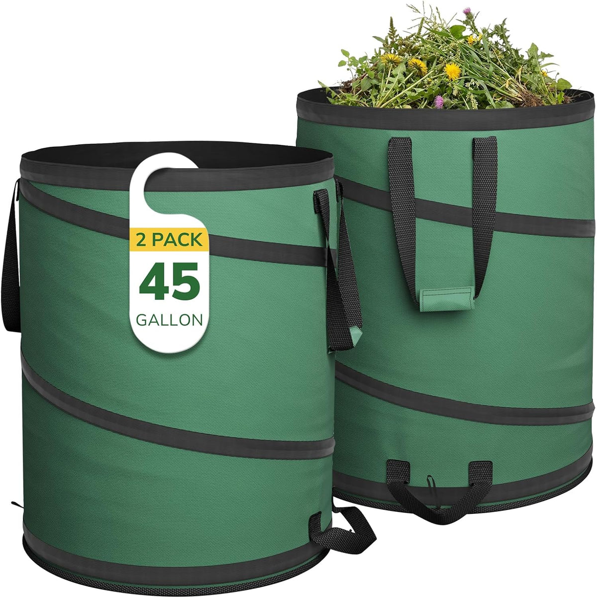 Greatbuddy 2-Pack Collapsible Trash Can, 45 Gallon, Durable 600D
