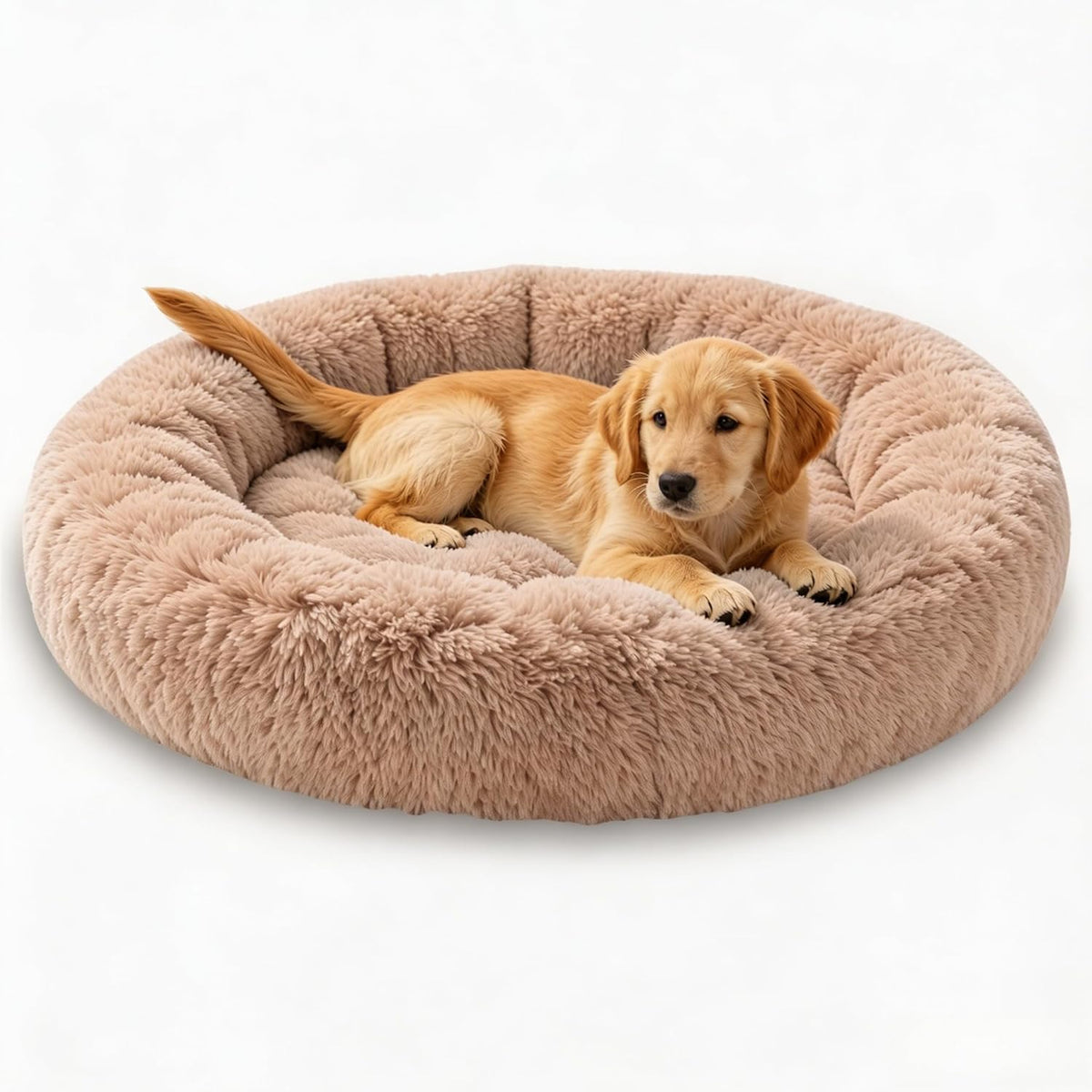 Calming Donut Dog Bed, Anti-Anxiety round Soft Fluffy Plush Faux Fur Washable Anti-Slip Pet Bed for Dogs