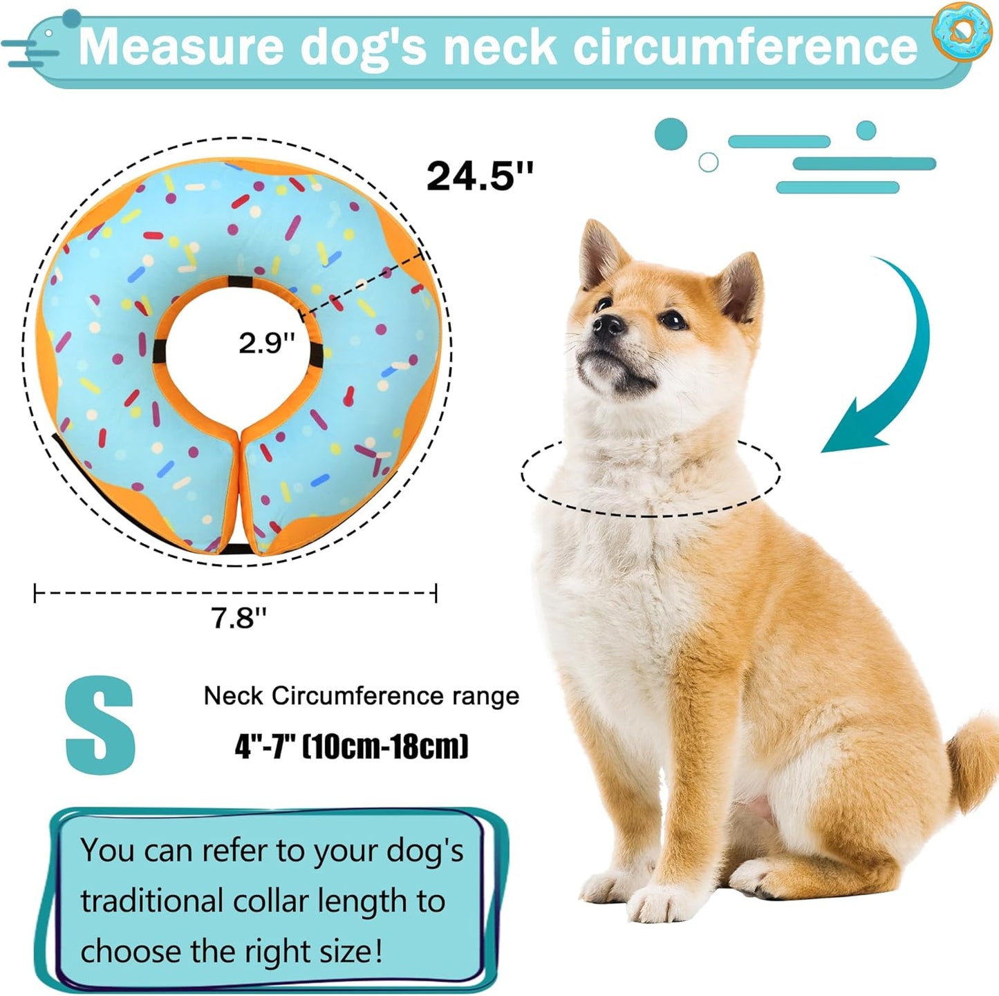 Recovery Donut Collar for Dogs & Cat,Inflatable Dog Cone Collar Alternative after Surgery,Soft Cone for Large Medium Small Dog,Adjustable Pet Neck Donut(Blue,Small)
