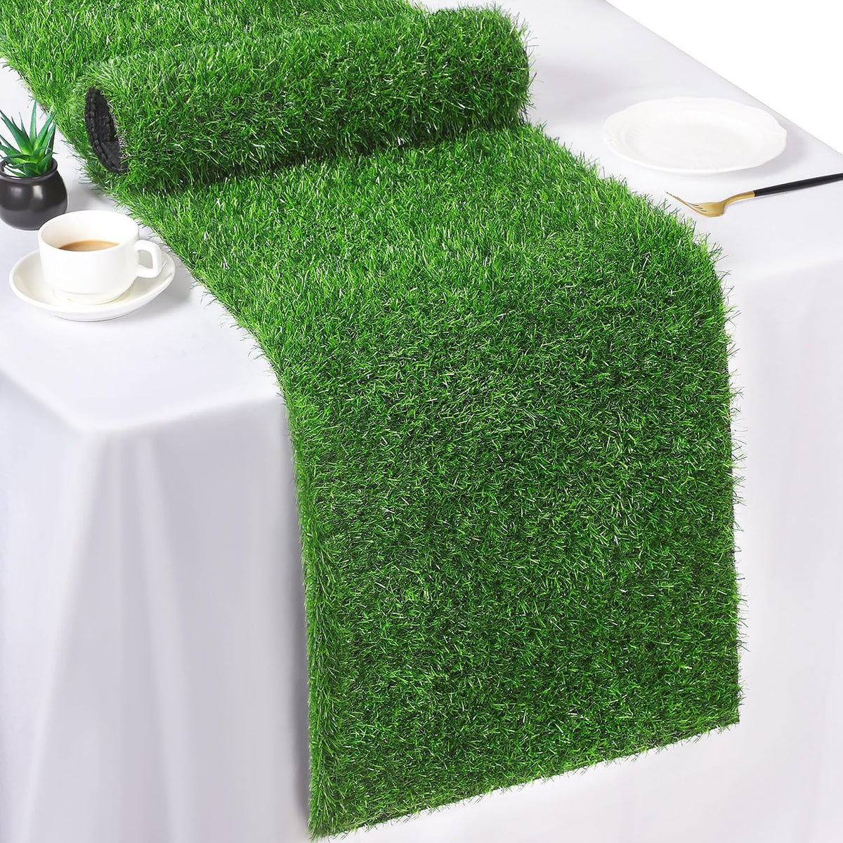 TURSTIN Artificial Grass Table Runner - 12 X 36 Inch Green Synthetic Grass Carpet Rug for Table Decorations, Spring, Summer, Wedding, Birthday Parties