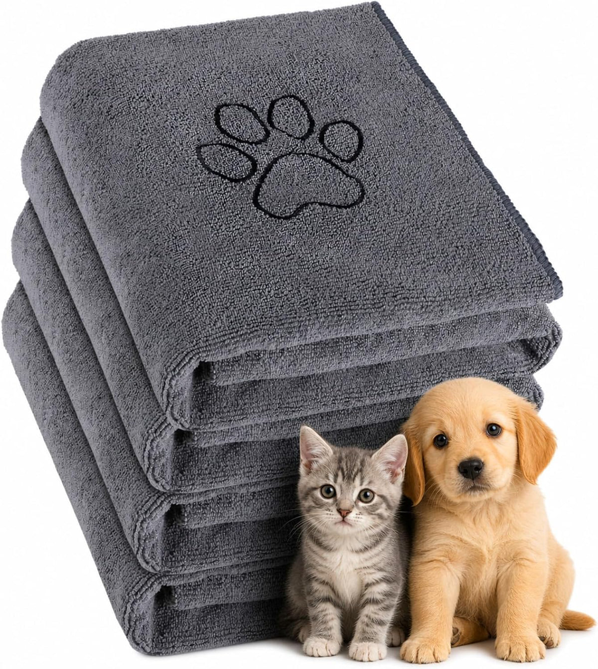 Chumia 4 Pcs Dog Towels for Drying, 16 X 32 Inch, Gray