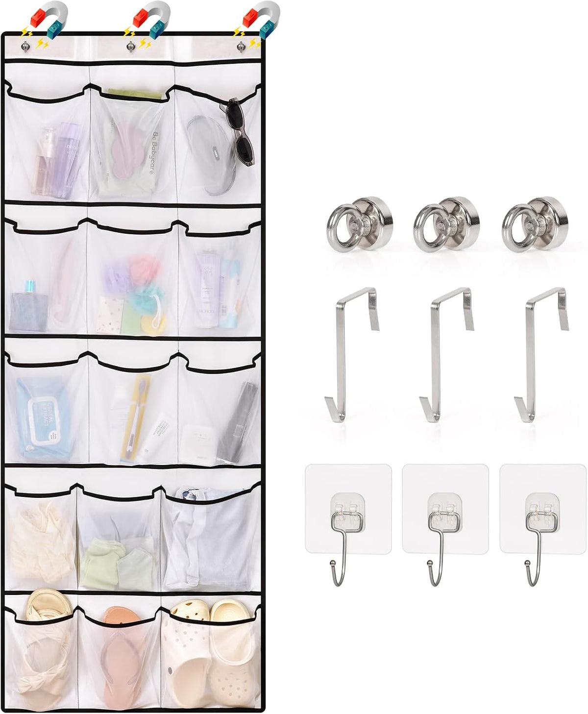 Over the Door Cruise Ship Organizer with 15 Size-Graded Pockets White