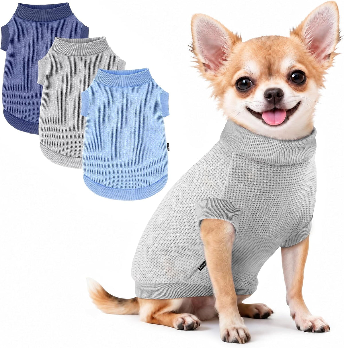 3 Pack Dog Shirt for Small Supplies Functional Waffle Dog Clothes Warm Soft Sweatshirt Outfit for Dogs Cats Pet Apparel
