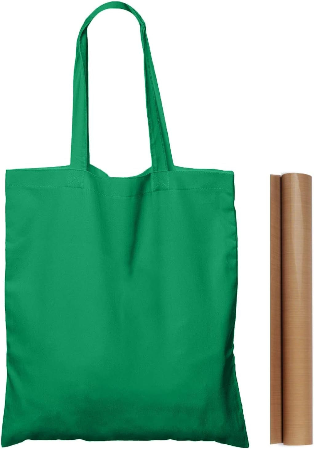 NPBAG 5 Pack 15'' X 16'' Green Cotton Tote Bags, Lightweight Blank Bulk Cloth Bags with 1Pc of PTFE Teflon Sheet