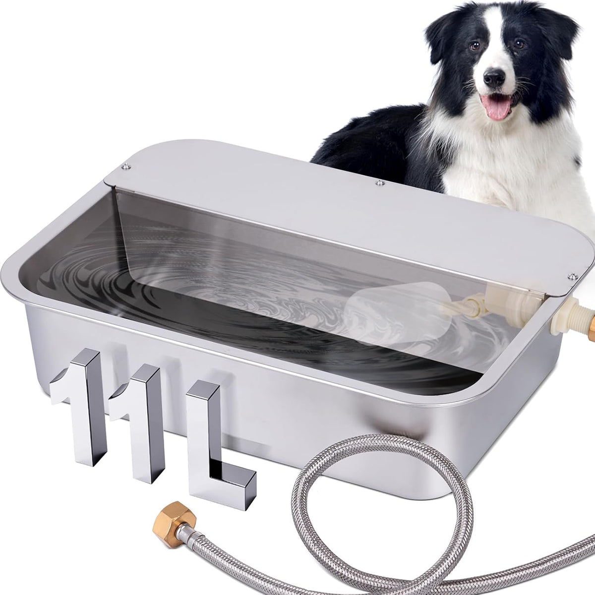 3Gal Automatic Outdoor Dog Water Dispenser for Large Breed Dogs Auto Self Filling Water Bowl Stainless Steel Dog Pet Waterer for Big Cat Chicken Goat Sheep Livestock (15.7" X 11.8")