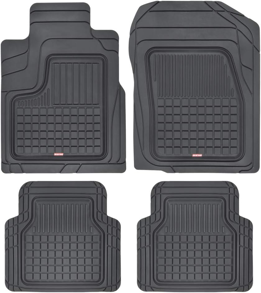 BDK Performance plus 4-Piece Front & Rear Rubber Car Floor Mats for Cars Suvs Trucks Vans, All-Weather Front Rear Heavy Duty Semi Custom Fit Trimmable Trim-To-Fit Deep Dish Protection Non-Slip