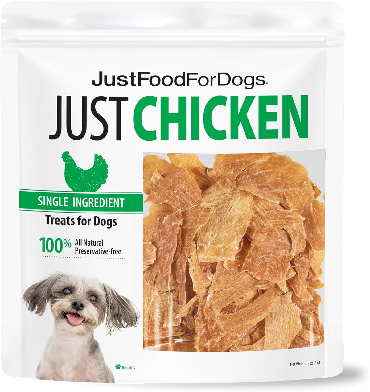 Just Food for Dogs Single Ingredient Healthy Dog Treats and Dog Snacks, Jerky Treats, Human Grade, Preservative and Grain Free, Rawhide Free Chews, Low Calorie Treat - Chicken Breast, 5 Oz
