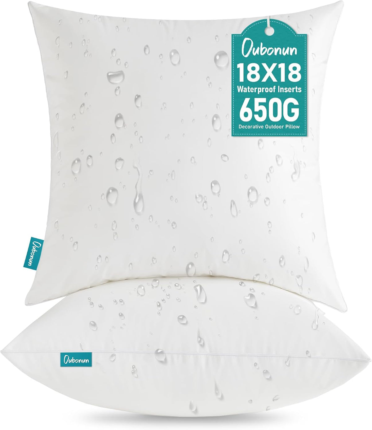 Oubonun Waterproof Outdoor Pillow Inserts 18 X 18 Set of 2, Square Pillows