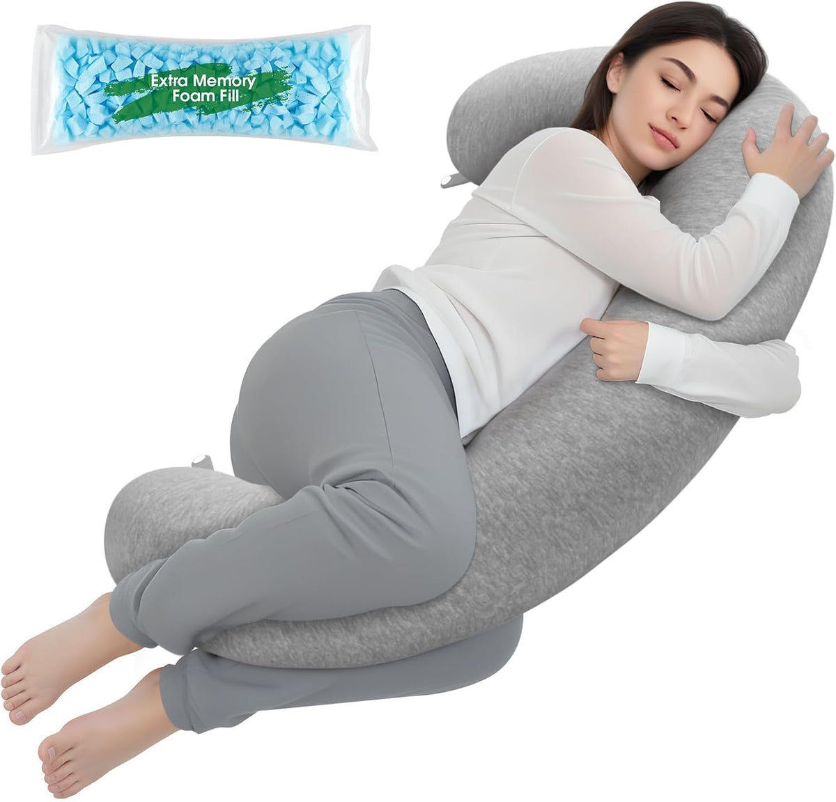 Tranquilrelax C Shaped Body Pillow for Side Sleepers, Grey-47"*10"