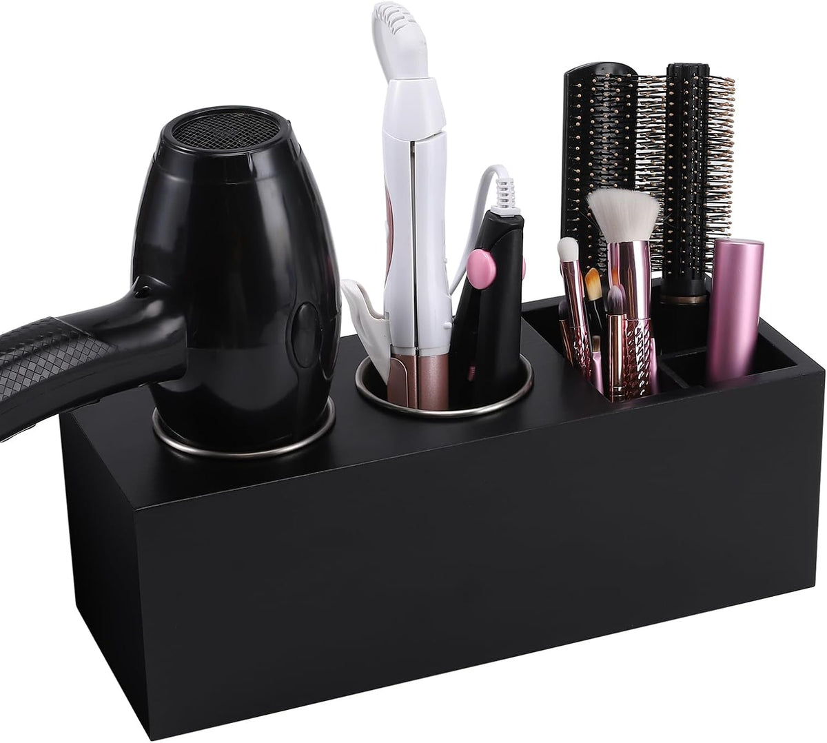 Hair Dryer Holder and Tool Organizer, Wood, Black