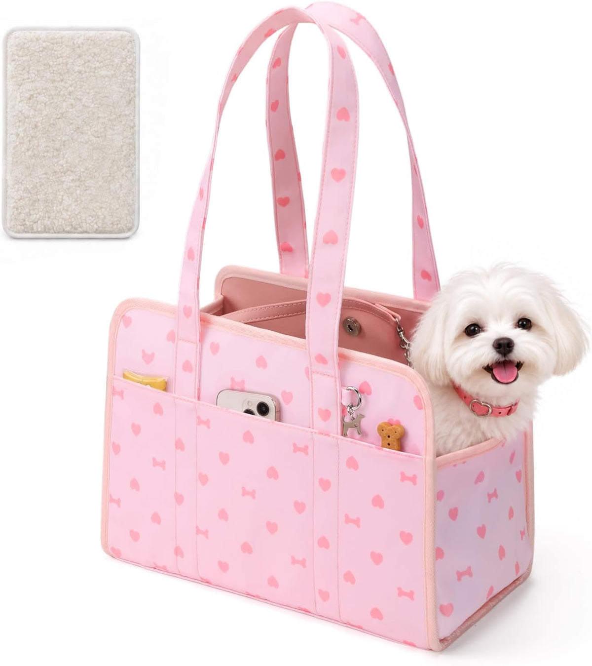 Pink Dog Purse Carrier for Small Dog with Safety Hook & Mat Cute Soft-Sided Puppy Tote Bag under 8 Lbs Outdoor
