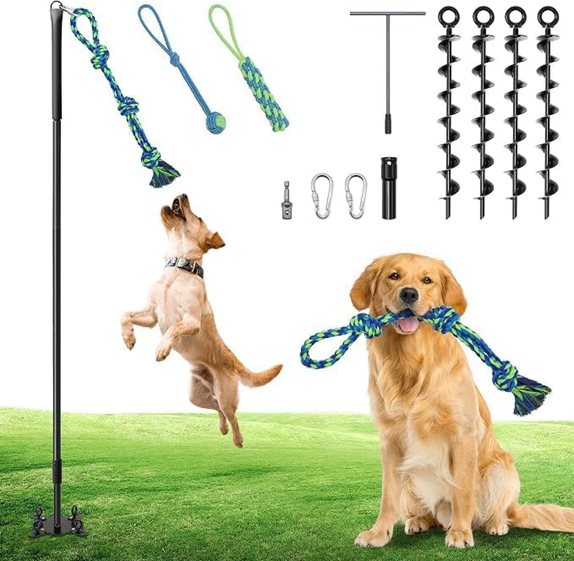 Outdoor Tether Tug Dog Toy,31"-78" Tug of War Dog Toy, 3 Replaceable Ropes & Spiral Ground Anchor - 4 Durable Spring Pole Interactive Pull Toy for Large Medium Small Dog