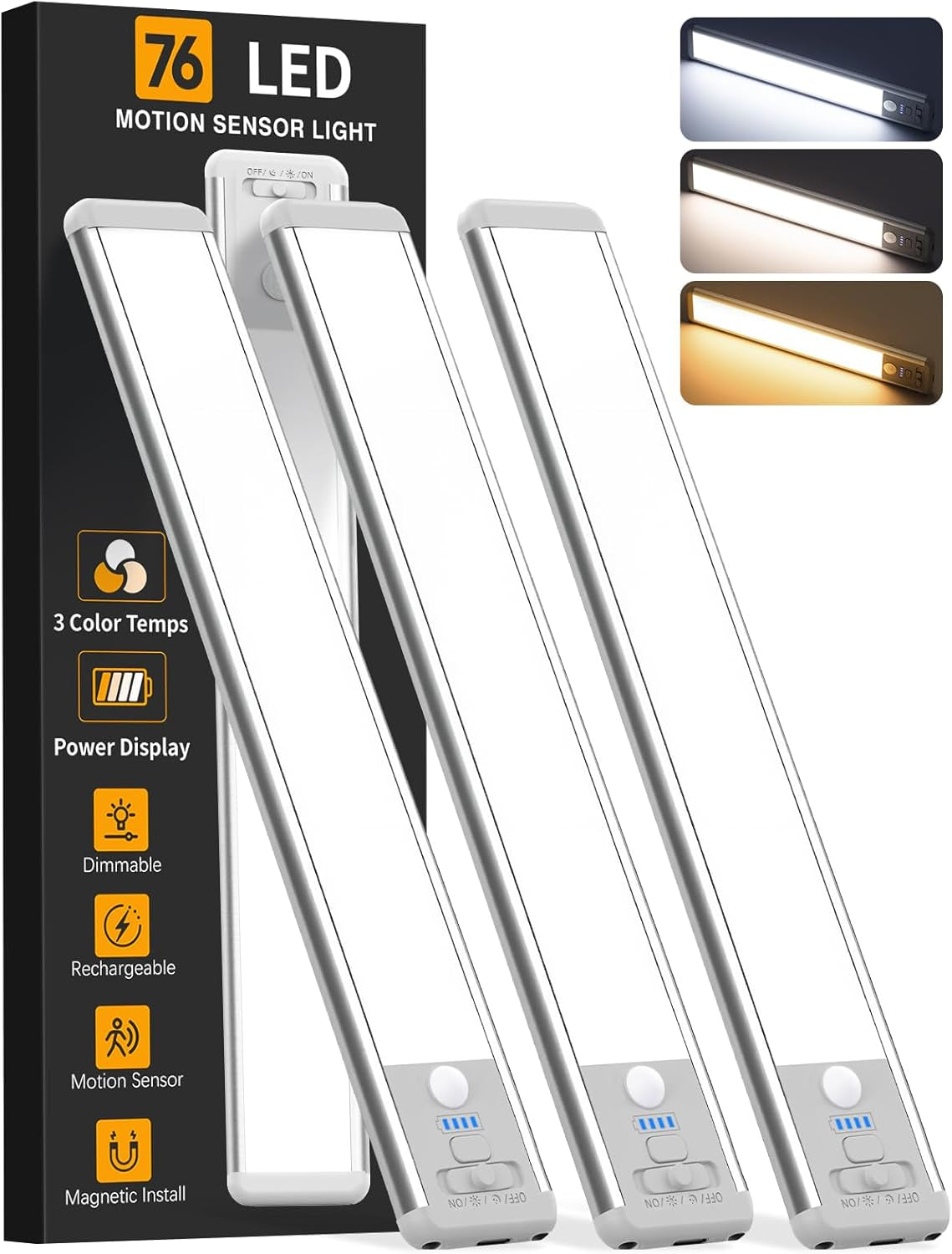 Under Cabinet Lighting Wireless, 10Inch Motion Sensor Light Indoor, 3Pack