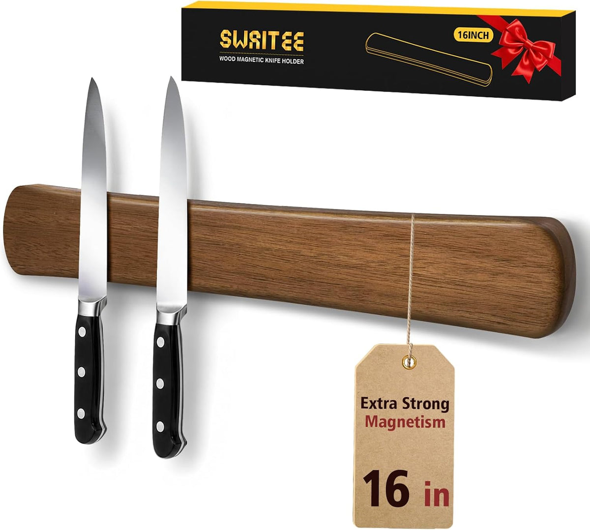 Magnetic Knife Holder, 16 Inch Acacia Wood Knife Strip for Wall or Fridge