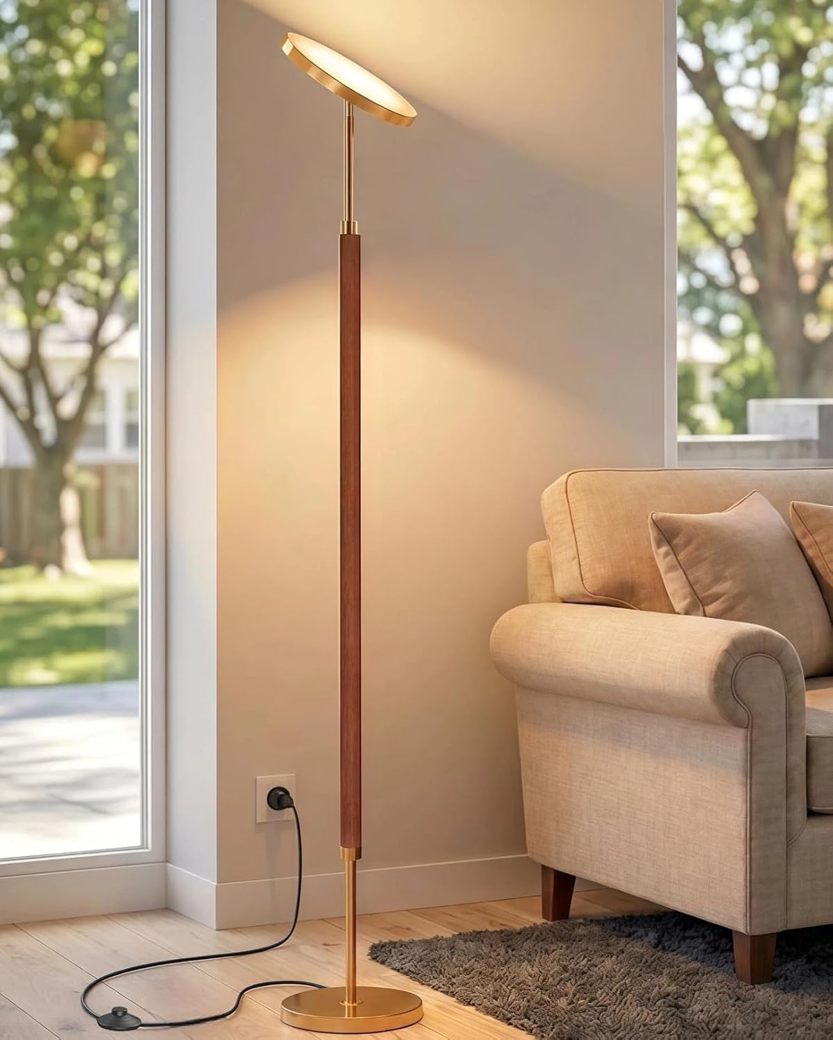 JOOFO Wood LED Torchiere Floor Lamp with Remote, 3000LM Dimmable