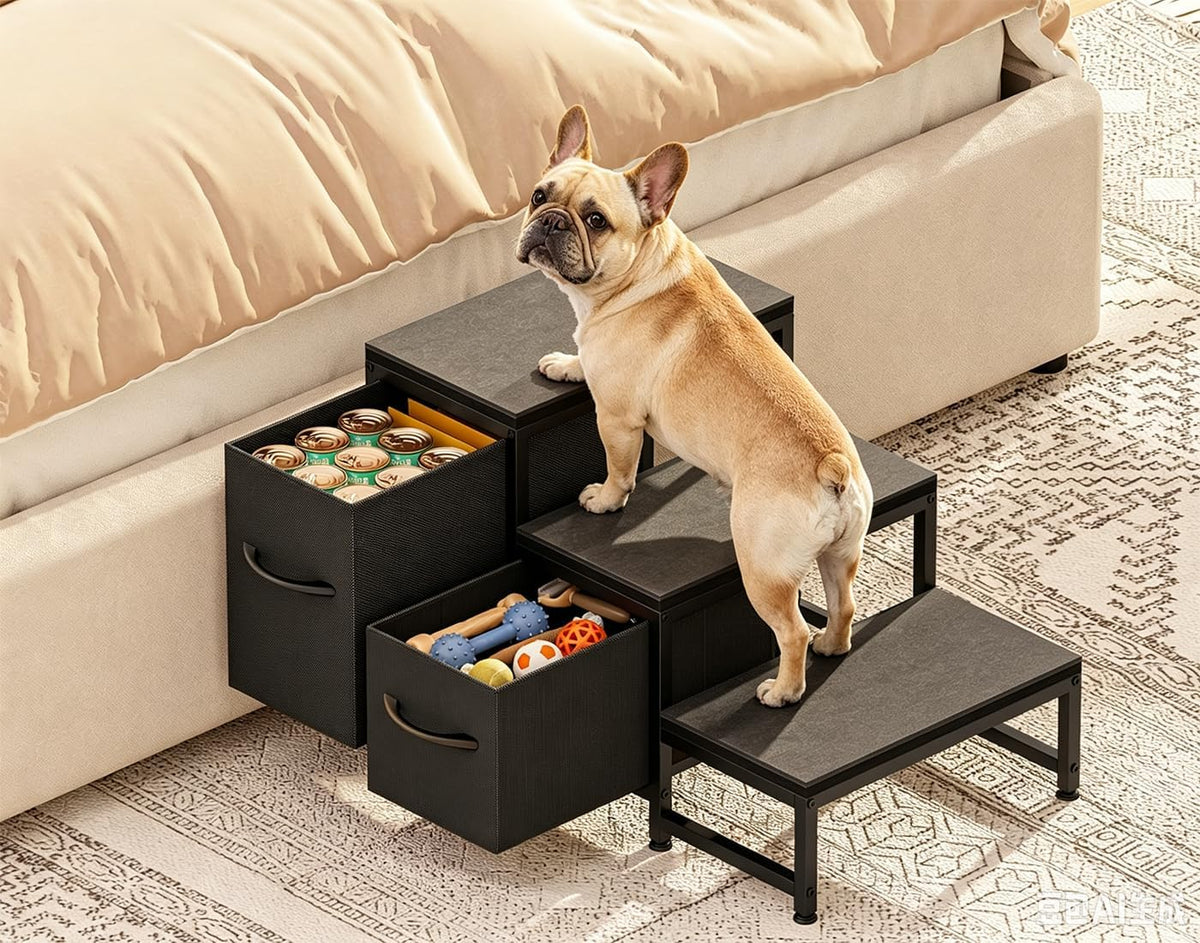 Hongtamoya Dog Stairs for Bed,3-Step Metal Dog Steps for Small &Medium Dogs