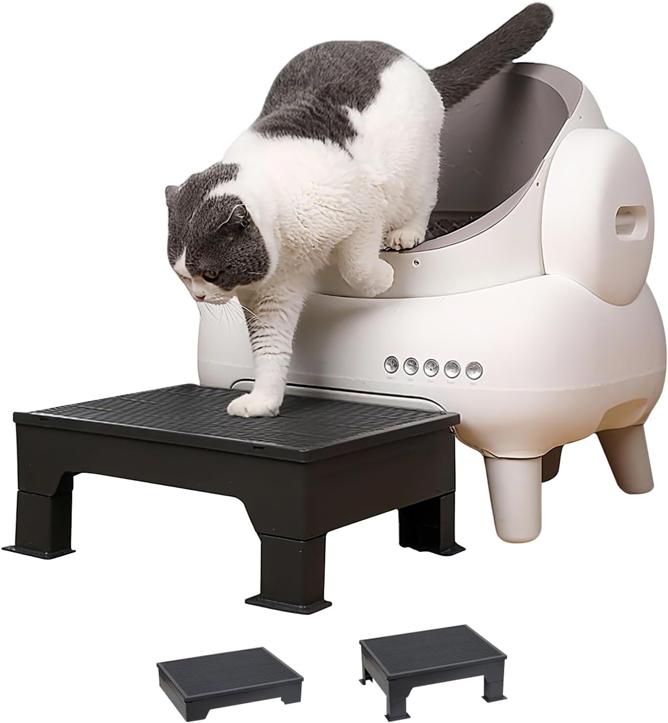 PAKEWAY Cat Ramp for Litter Box – Adjustable Elevated Cat Step for Senior Cats, Kittens & Small Pets – Fits Automatic & High-Sided Litter Boxes – Non-Slip, Easy to Clean Litter Box Ramp