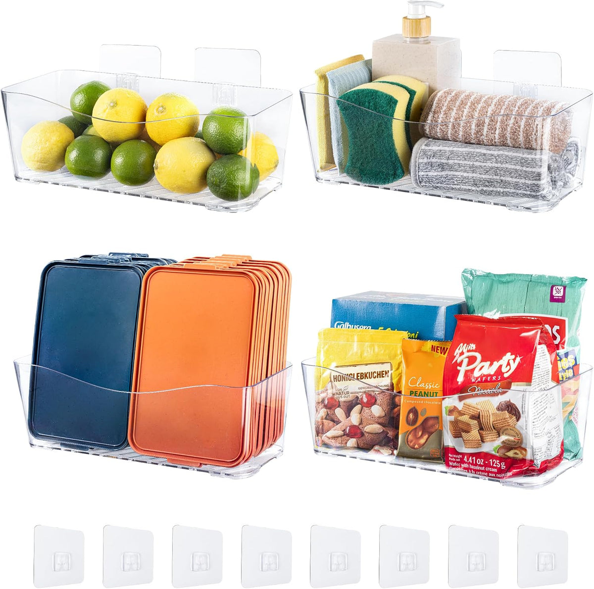 4-Pack Large Cabinet Door Organizer, 11.4" Adhesive Space-Saving Clear Bins