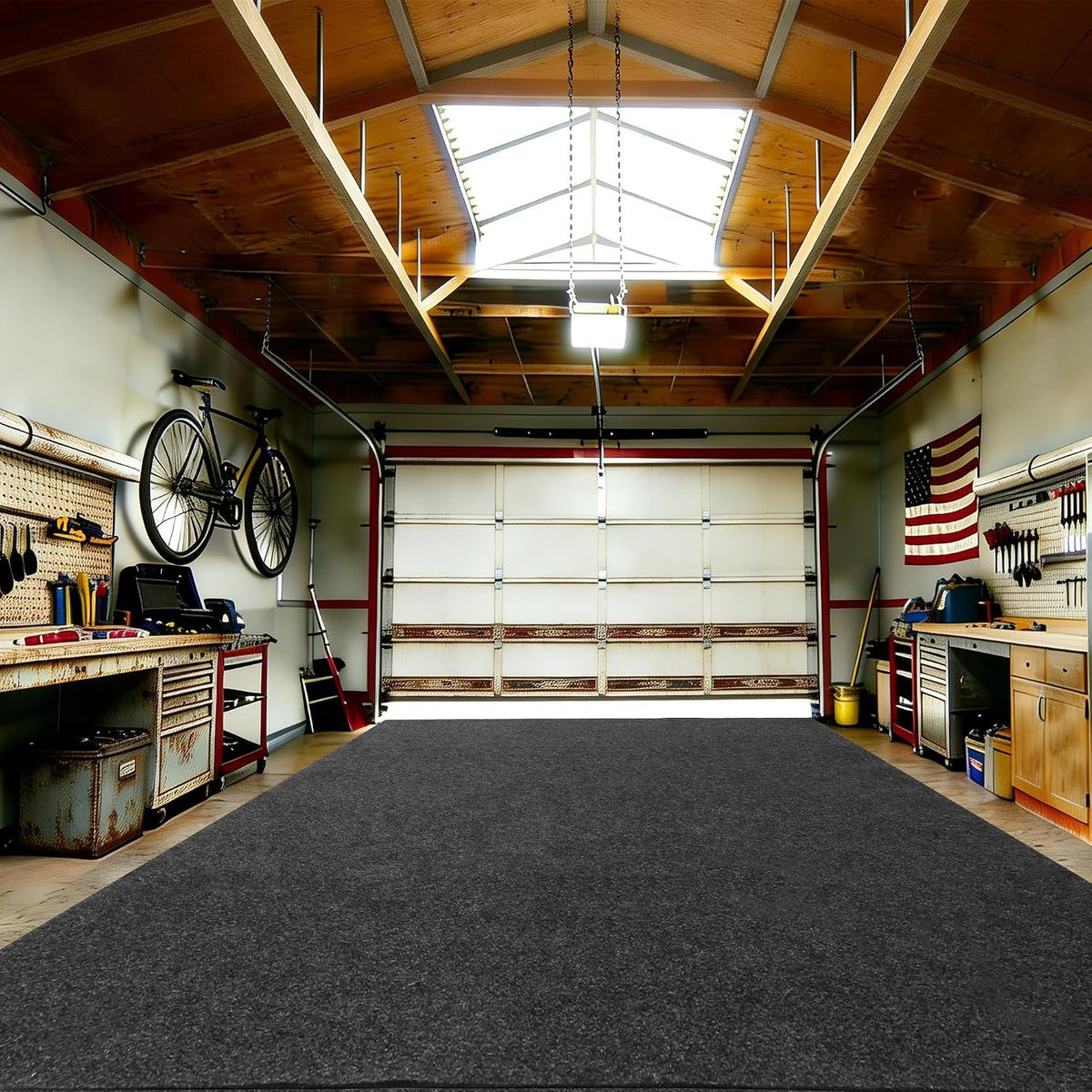 Garage Mats for Floor 7'5" X 17' - Premium Felt + Rubber Backing Thickened Oil Spill Resistant Garage Pad Non-Slip Waterproof Durable Cut to Fit Pad Garage Parking Mats for Compact SUVS Sports Car