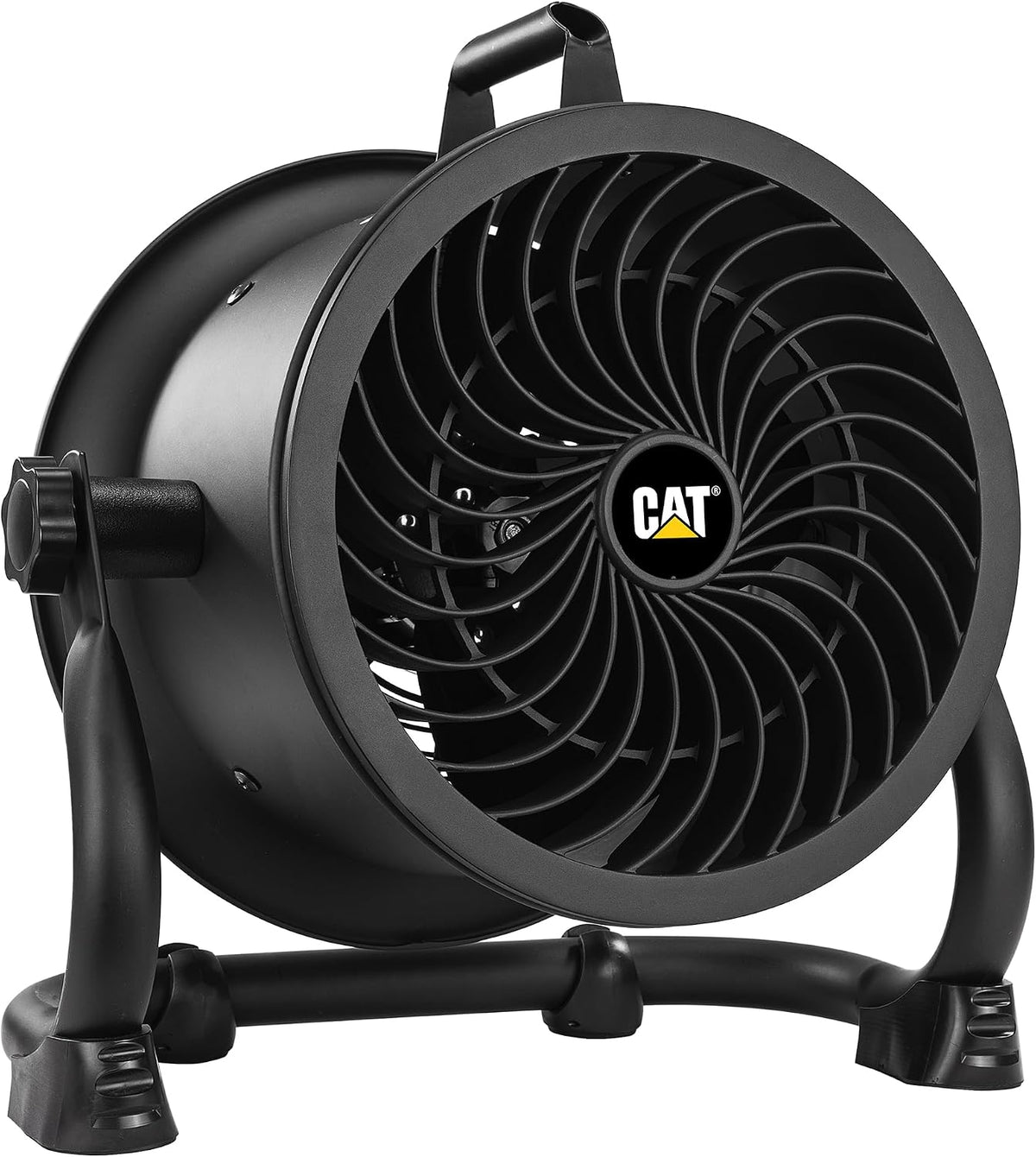 CAT Fans - 9”-Blade High-Velocity Drum Fan (Black, 2-In-1): 940 CFM, 4-Speed, 360° Pivoting Head, Dual Ball Bearing Motor with Die-Cast Cover (HVD-9AC-BLK)
