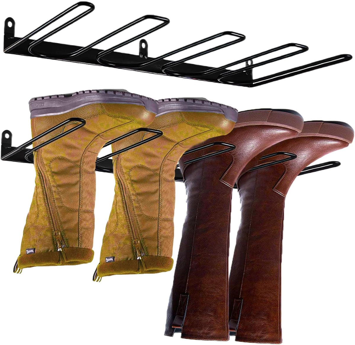Boot Rack 4-Pair Wader Hangers Wall Mount Space Saving Boot Racks Organizer Tall Boots Storage for Cowboy Shoes - Sturdy Metal Boot Hangers Holder for Closet Garage Entryway Outdoor Drying