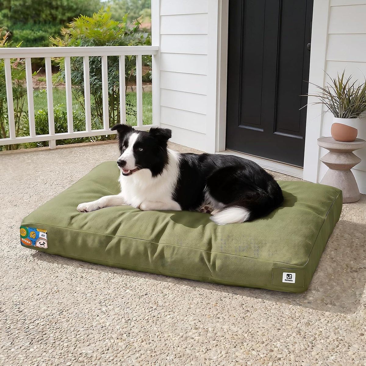 Sytopia 36 Inch Canvas Indestructible Dog Bed for Large Dogs, Chew Proof Outdoor Durable Shredded Chopped Foam Patio Pet Pad for Crate with Waterproof Machine Washable Removable Cover, Green