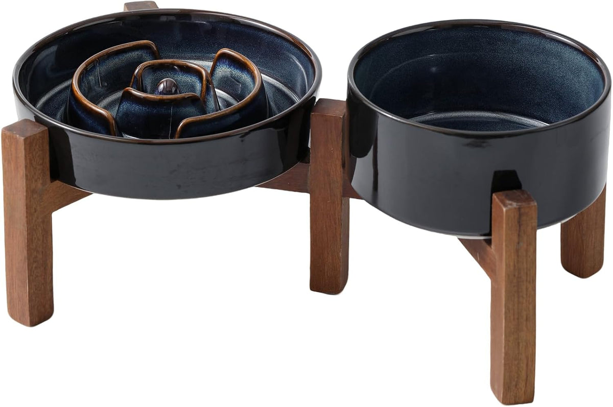 Havniva Raised Slow Feeder Dog Bowls, Elevated Dog Bowls Slow Feeder Set