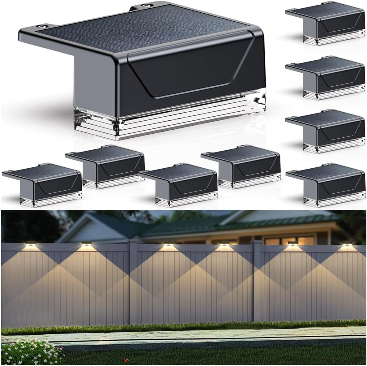 Solar Fence Lights Outdoor,3000/4000/6000K 3 Mode Fence Light Solar Powered