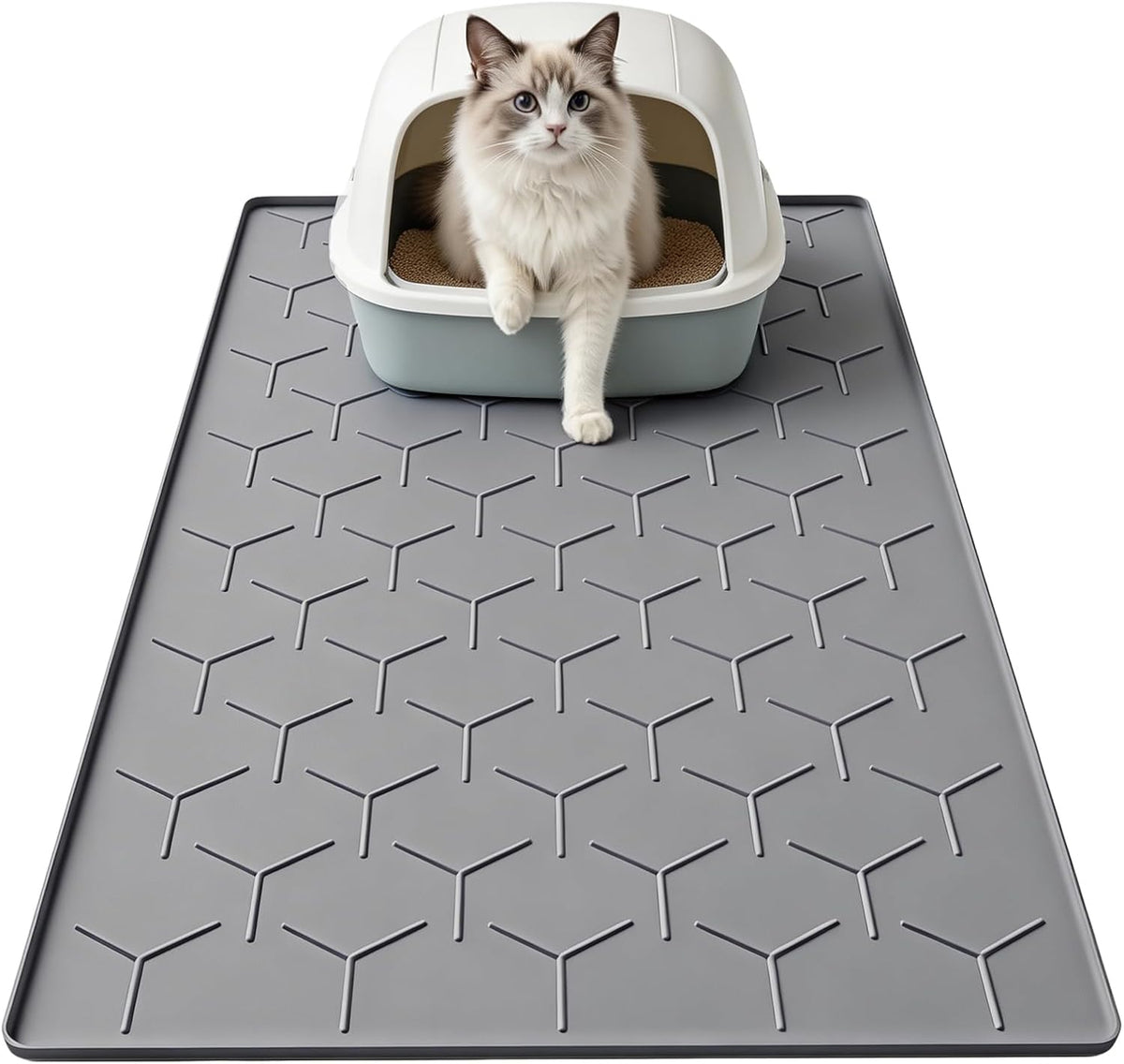 Garoopion Silicone Cat Litter Mat 34×22 Inch, Easy to Clean, Dark Gray