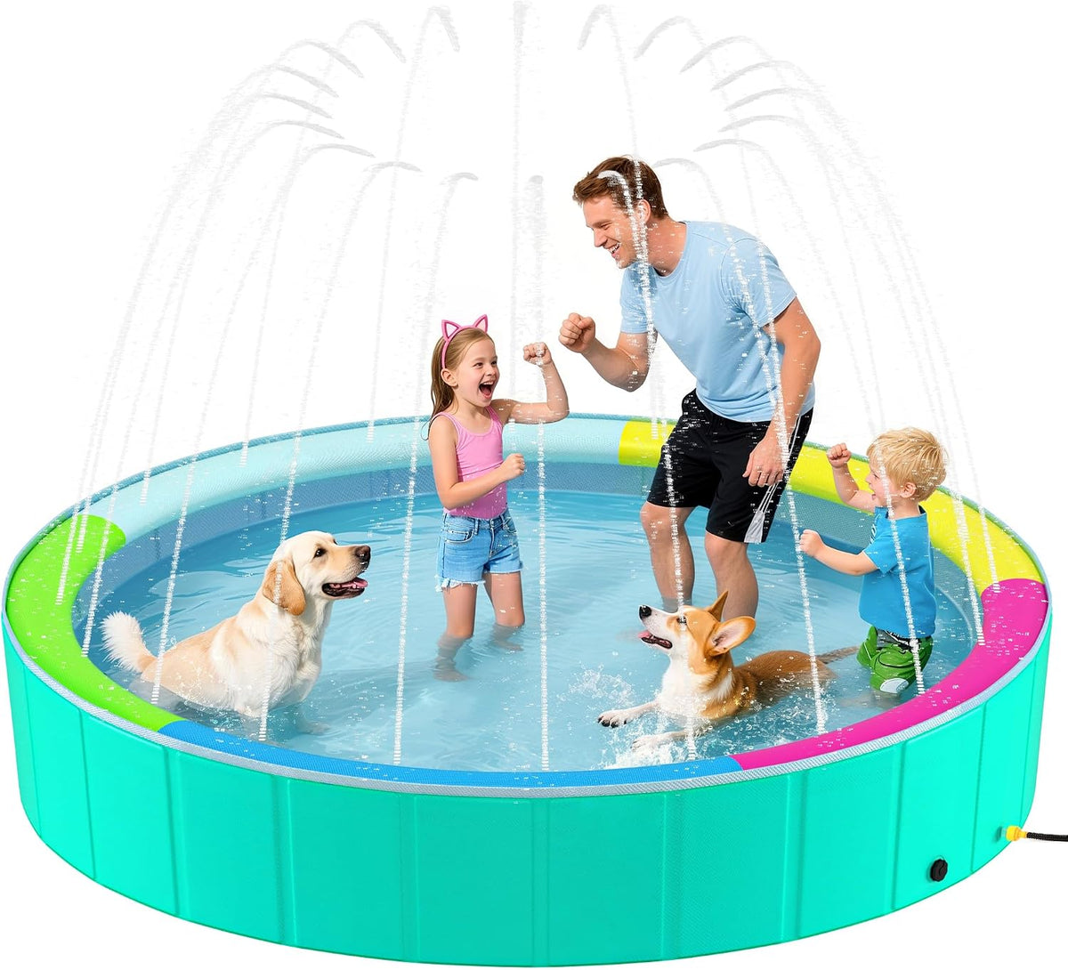 Heeyoo Foldable Dog Pool with Sprinkler for Large Dogs, Portable Hard Plastic PVC Pet Bathing Tub, Outdoor Collapsible Swimming Pool for Pets, 120'' X 20''
