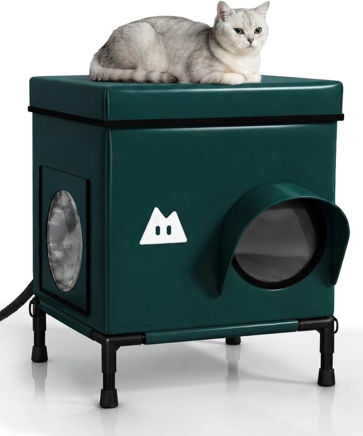 Outdoor Weatherproof Heated Cat House, Green, 14.75"X14.75"X20.5"