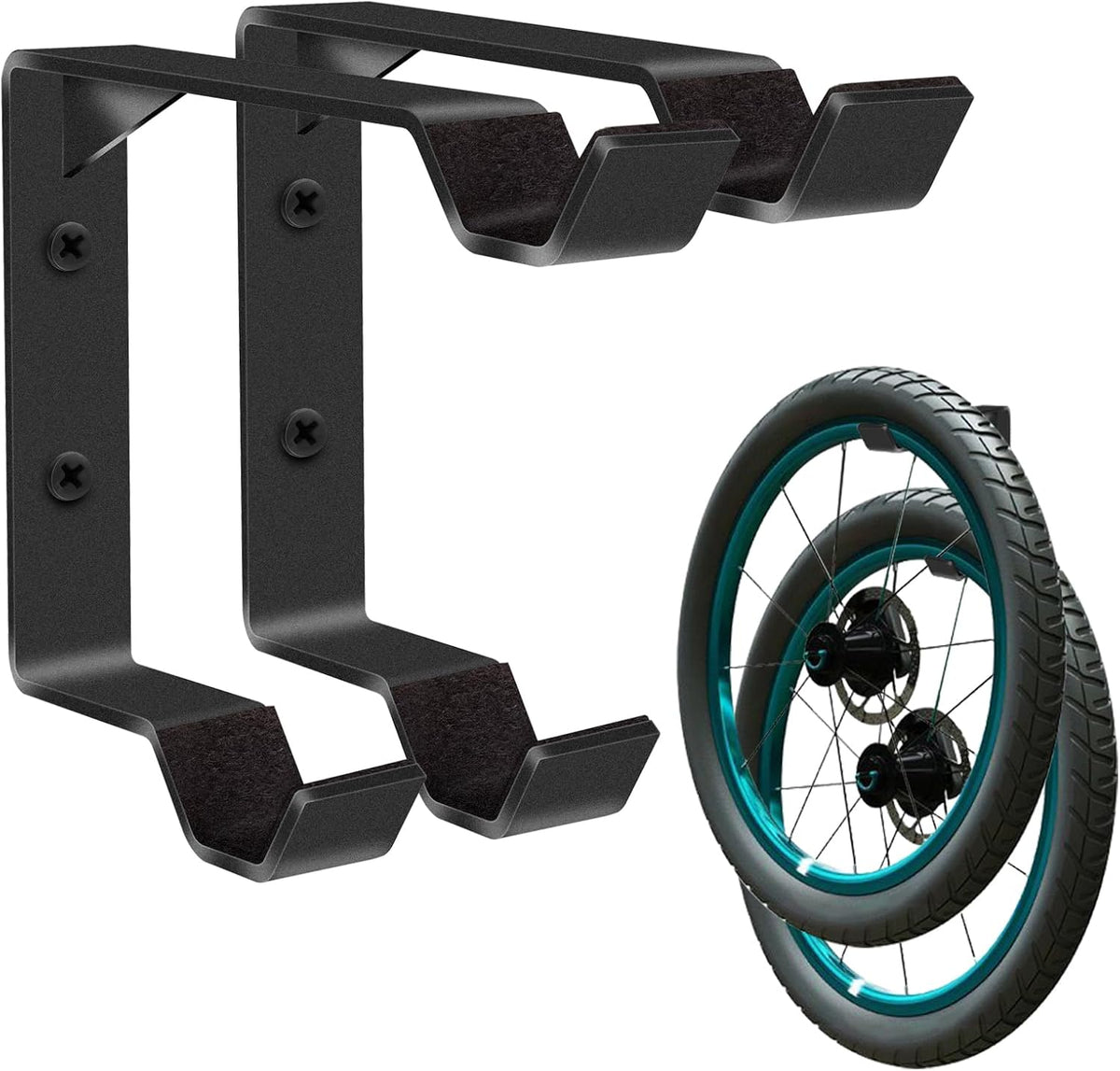 2 Pack Bike Wheel Rack Garage Wall Mount Carbon Steel Storage Hooks Heavy