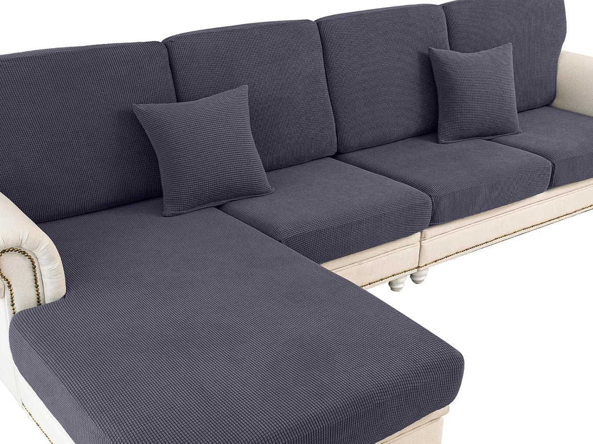 LA MEACK Couch Cushion Covers for Sectional Sofa L Shape Washable Separate Seat Chaise Couch Cover Stretch Sofa Slipcovers with 2 Pcs Pillowcases(2 Seater + 1 Chaise, Dark Grey)