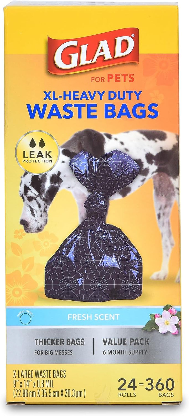 Glad Extra Large Heavy Duty Scented Dog Waste Bags, 360 Count Value Pack