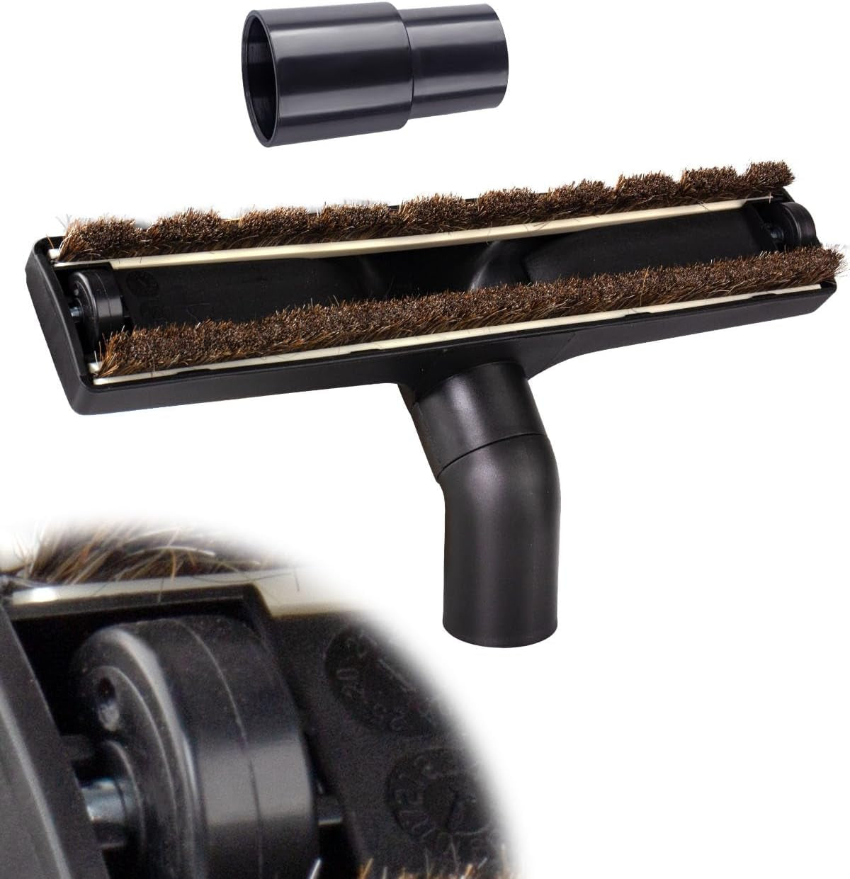 Universal Vacuum Floor Brush Attachments - Vacuum Attachments & Brushes, 12-Inch Swivel Head with 1-1/4”(32Mm) Diameter Horse Hair Soft Bristles, 360° Swivel & Wheels for Hard Floors, Tile Cleaning