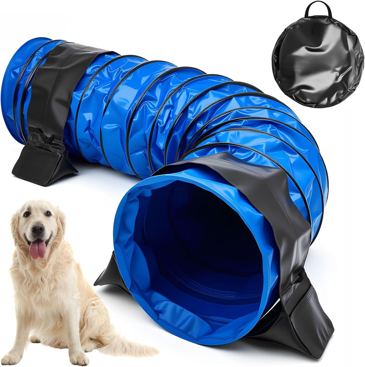 24 in 10 Foot Extra Large PVC Dog Agility Tunnel with Sandbags Blue