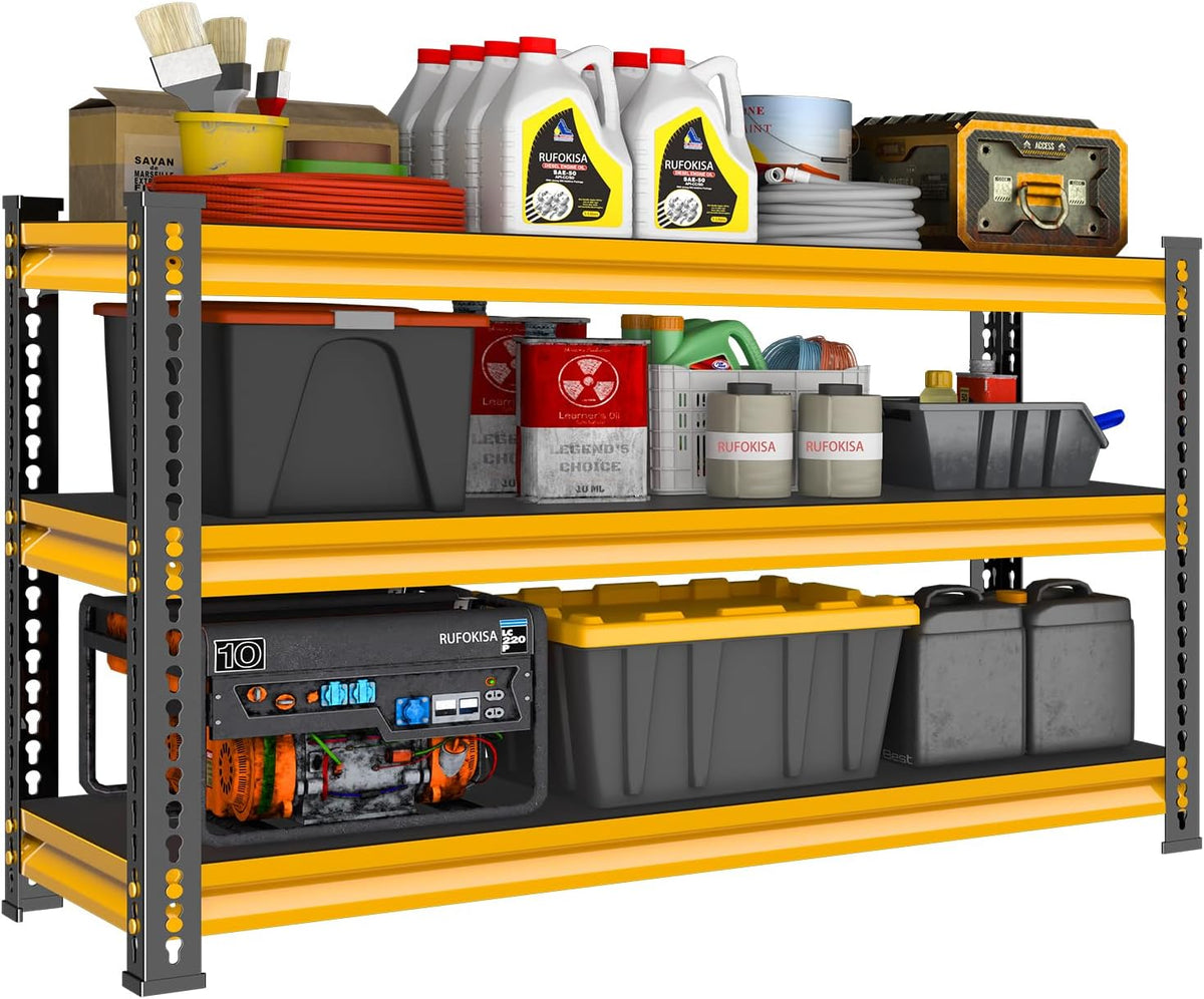Metal Garage Shelving Heavy Duty, 1530LBS Loads Garage Storage Shelves, 48”W 3-Tier Adjustable Storage Racks and Shelving Units for Garage Basement and Kitchen, 48”W X 18”D X 39”H, Yellow