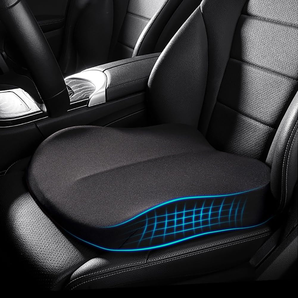 Adult Booster Car Seat Cushion, Wedge Memory Foam Pad for Driving Seat, Effectively Increase Height by 3.94 Inch, Car Travel Accessories for Long Trips, (Black)