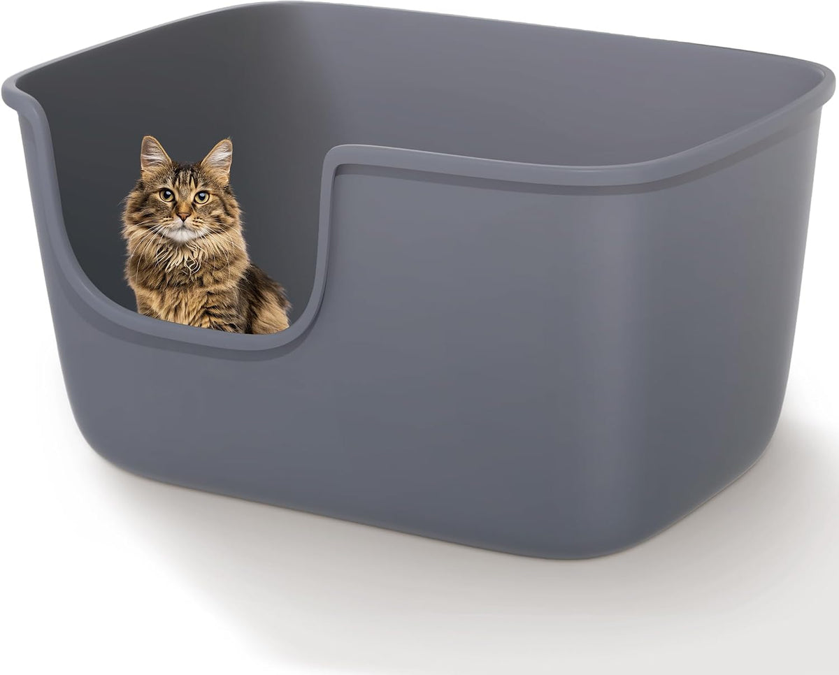 Vealind Large Cat Litter Box for Indoor Cats High Sided and Low Entry Litter Box 22.2"×14.9"×12" Tall Litter Boxes with High Back Deep Wall XL Cat Litter Boxes (Grey)