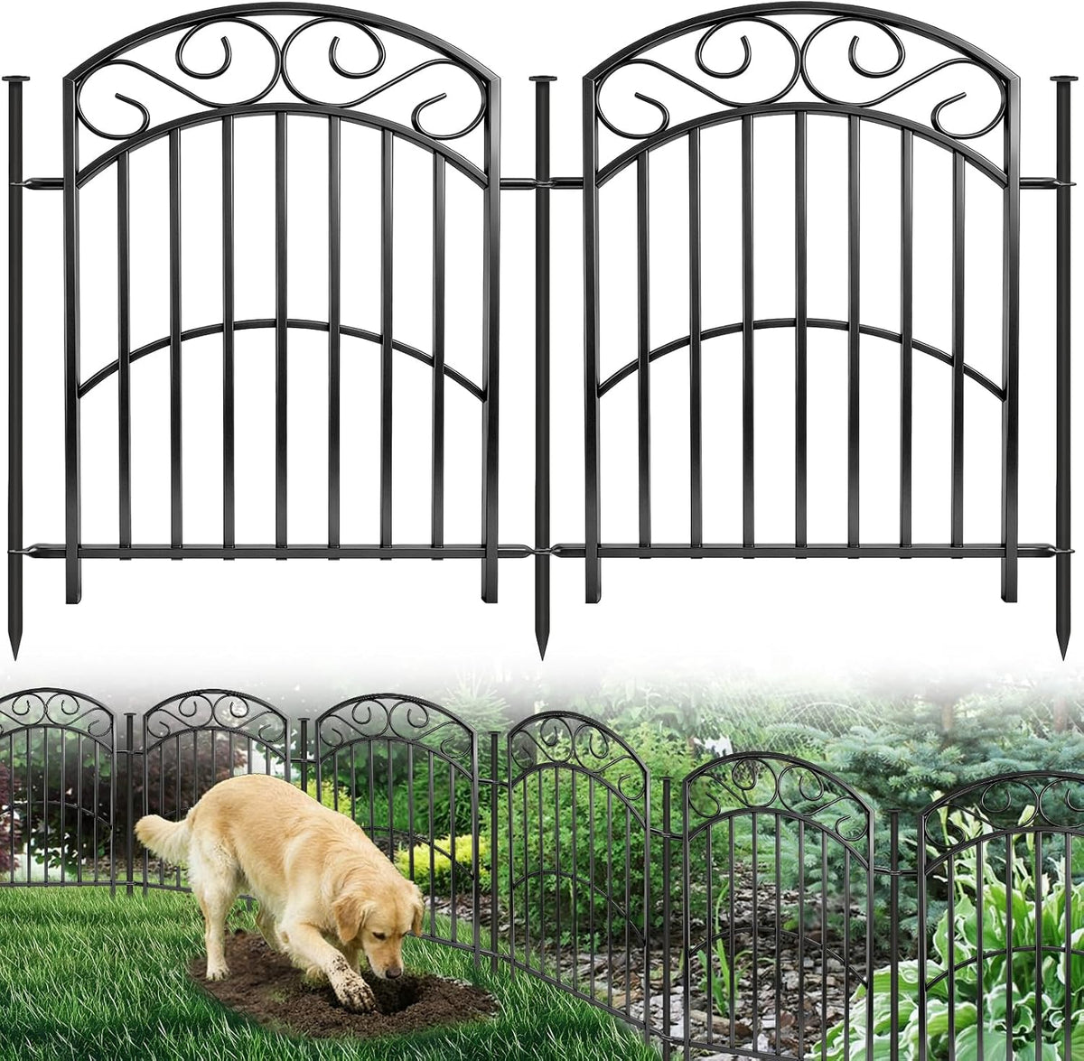 33" H X 27" W Decorative Iron Garden Animal Barrier Fence, 8 Panels, 18Ft
