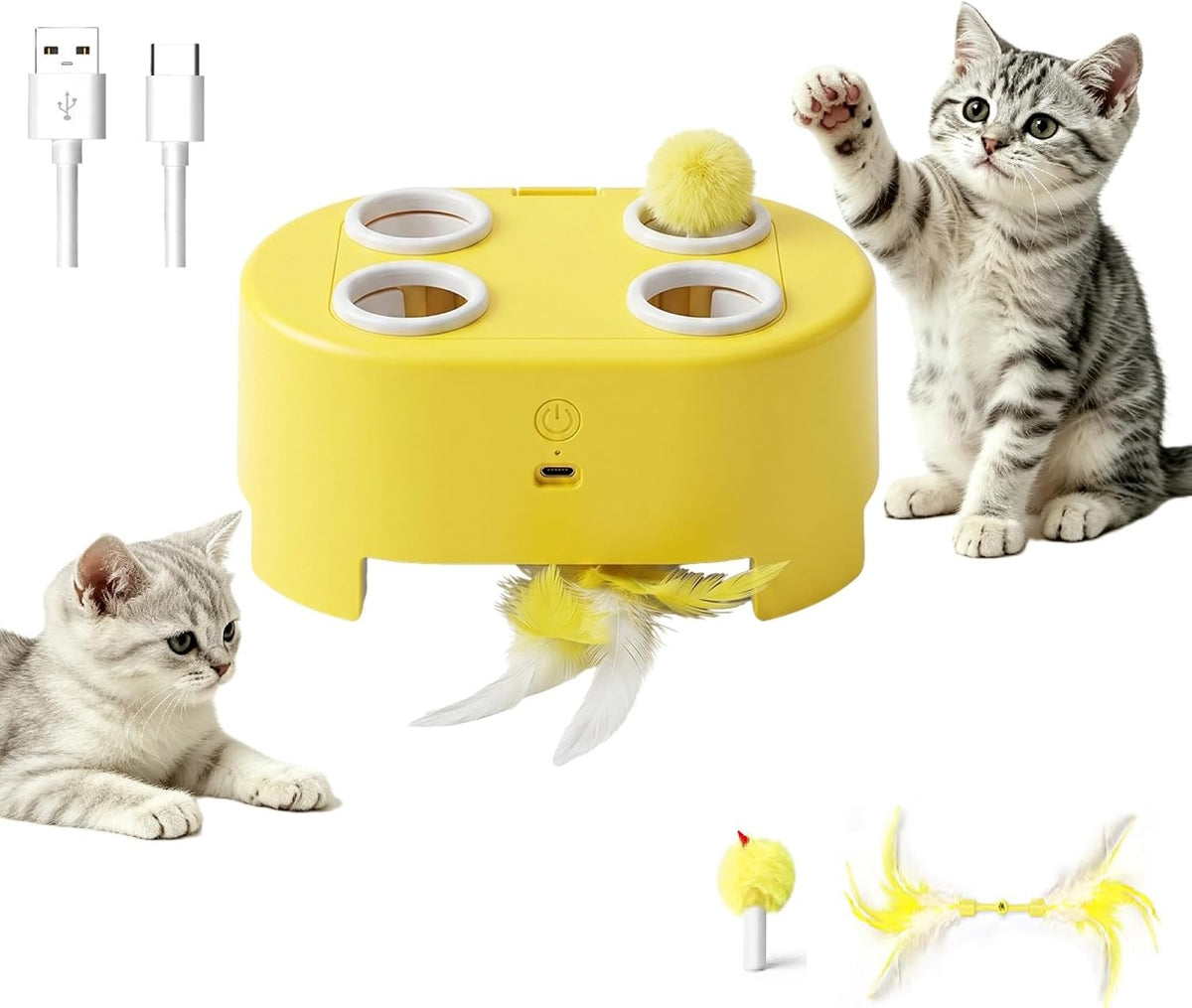 Electric Whack-A-Mole Cat Toy with Spinning Feather for Indoor & Multi-Cat