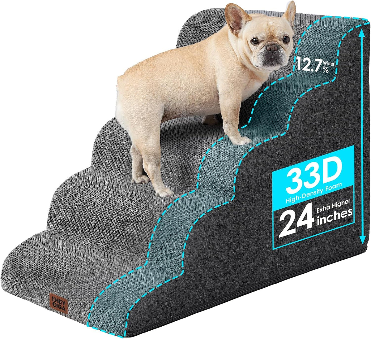 EHEYCIGA Extra Wide Dog Stairs for Large Dogs, 24.4" H Pet Step, Grey
