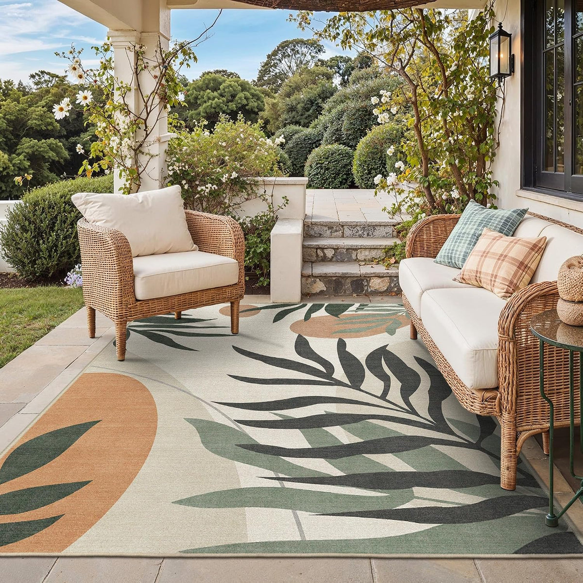 GENIMO 8X10 Outdoor Rug, Washable Quick Dry for Patio, Beige Olive