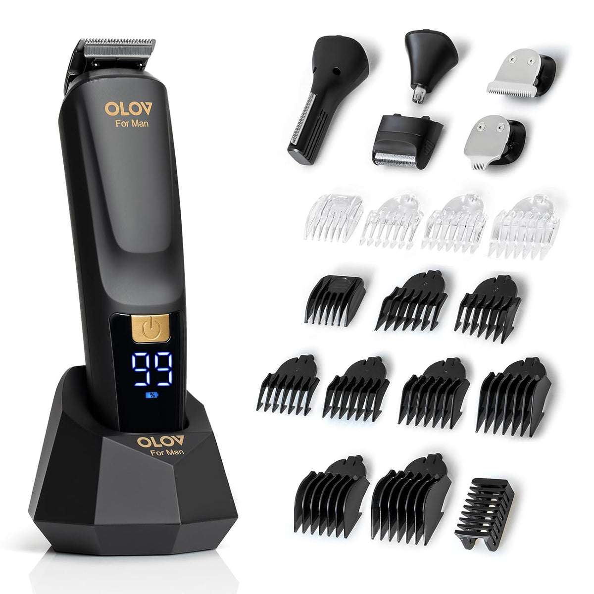 OLOV for Man Beard Trimmer, 21 Piece All-In-One Mens Grooming Kit and Hair Clipper, Nose, Ear,Body and Face, Electric Razor with USB Recharge Dock