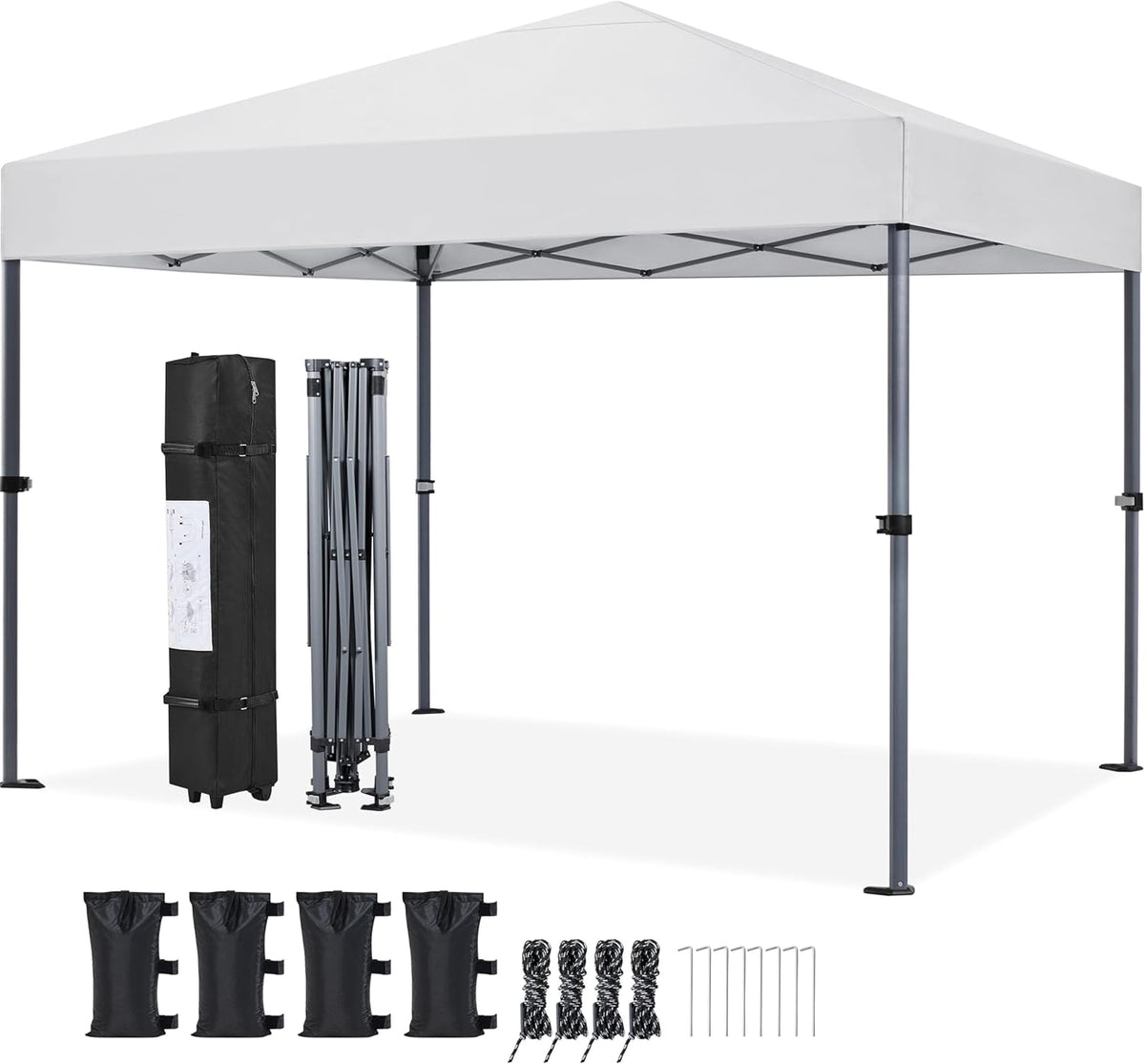 Yaheetech 10X10 Pop up Canopy Tent 1-Button One Person Setup, SLV Coat Wht