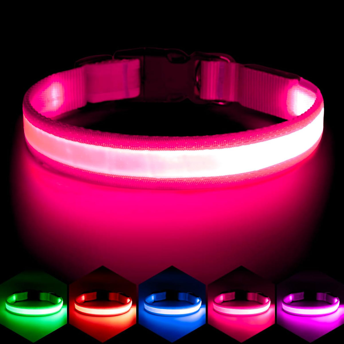 VIZPET LED Dog Collar, Light up Dog Collar Adjustable Safety Glowing Collar